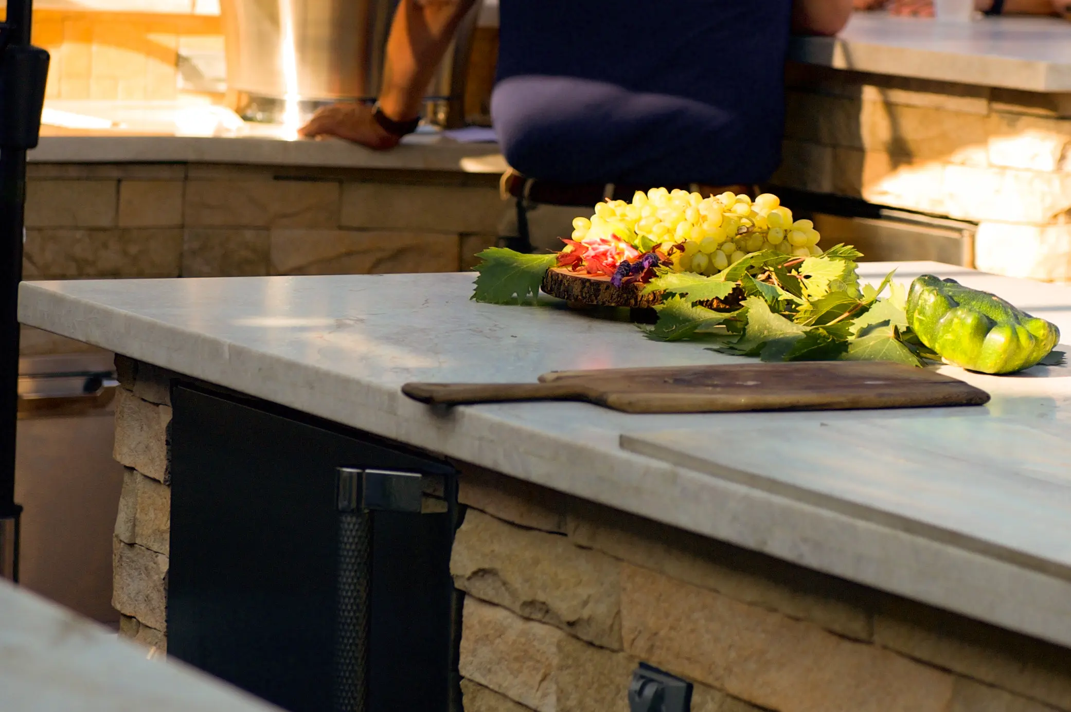 Outdoor kitchen island with a marble top