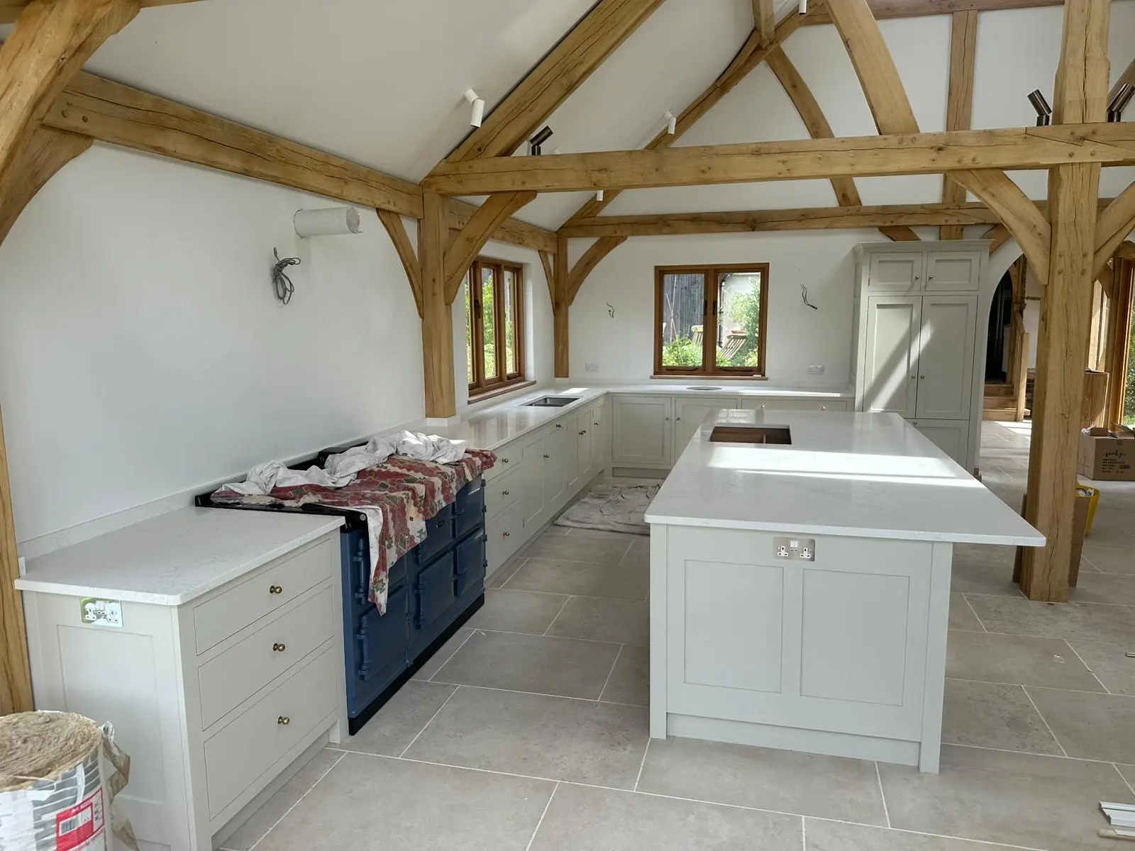 Open plan kitchen with marble worktops in Bury St Edmunds