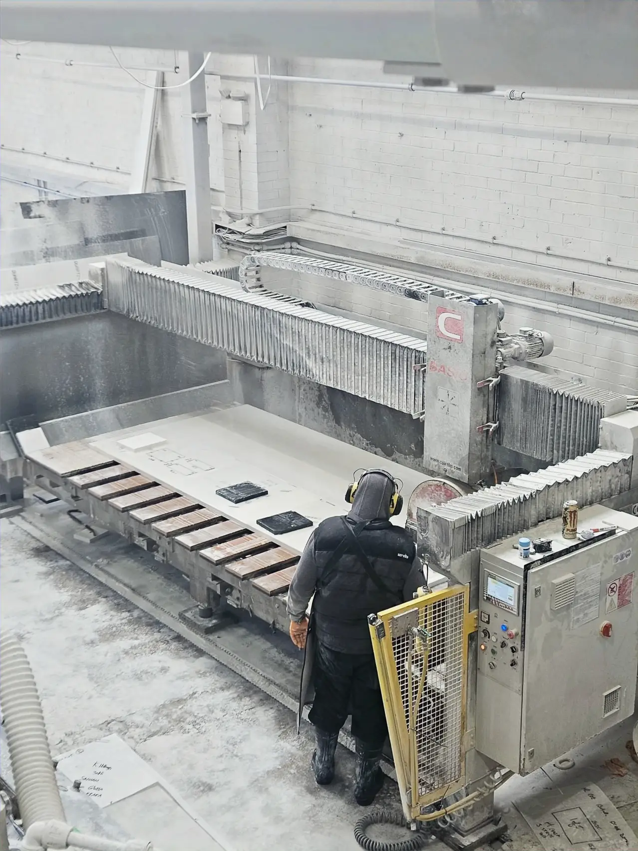Stone cutting machinery in The Marble Works Ipswich workshop