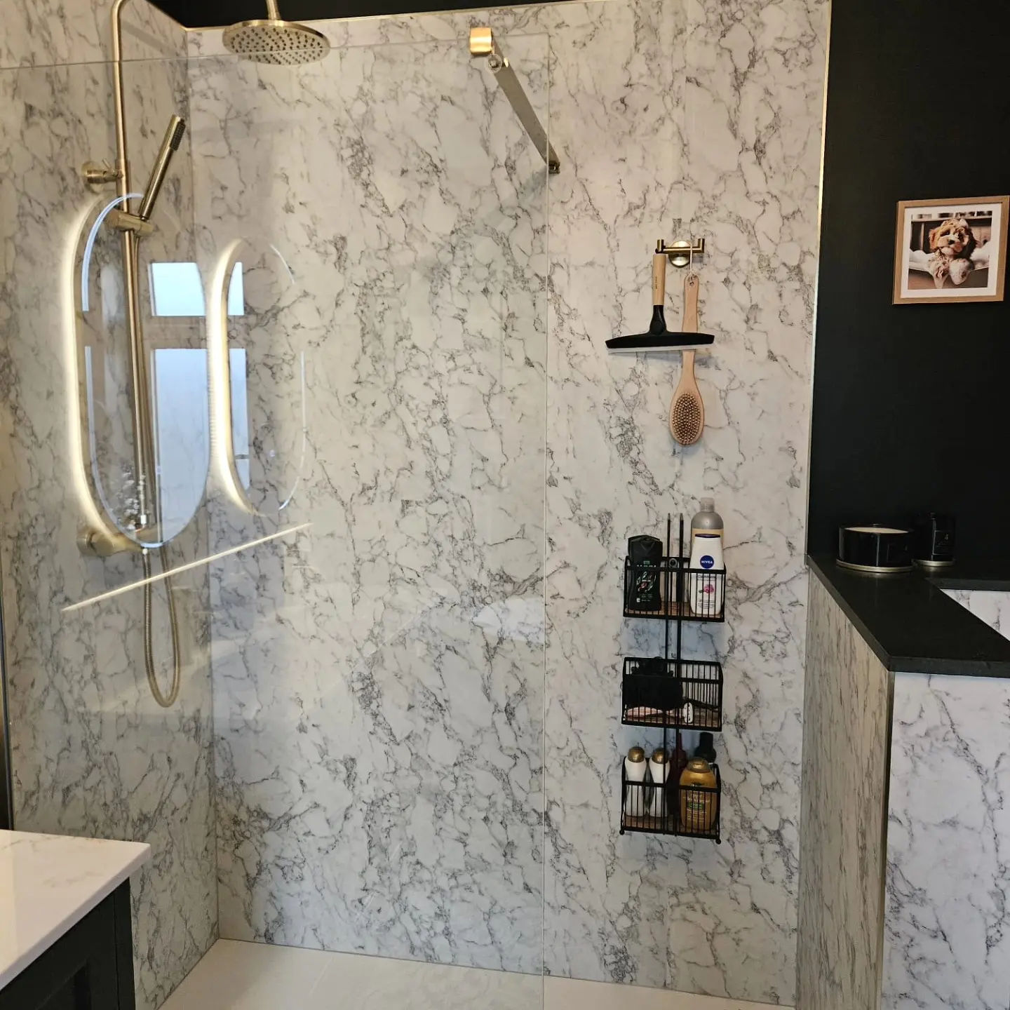 Marble lined shower enclosure