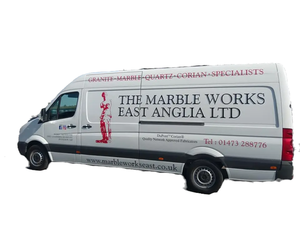The Marble Works East Anglia sign-written installation van