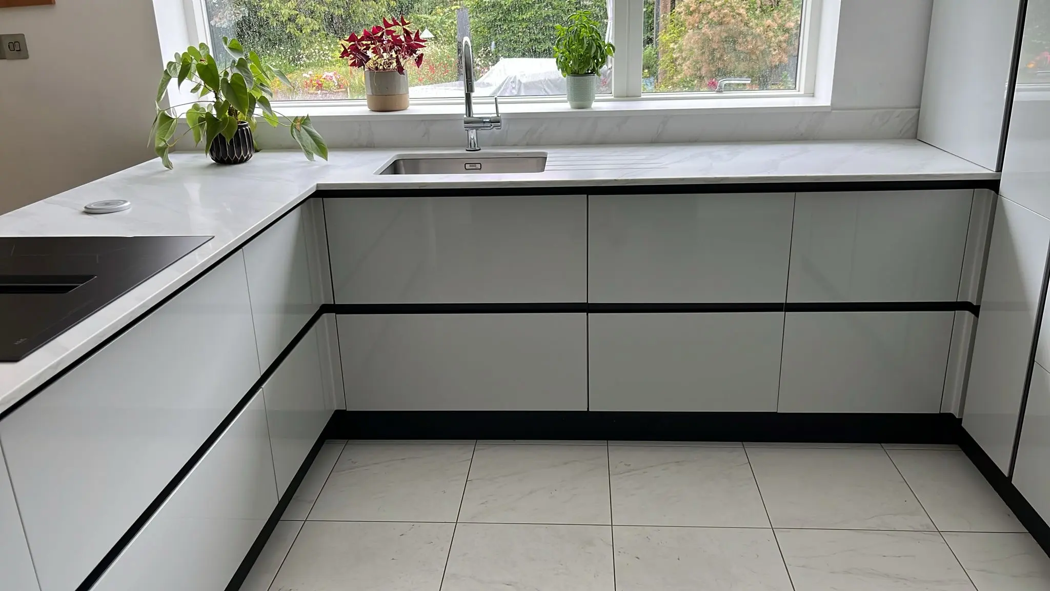 Modern kitchen worktop by a window in Norwich